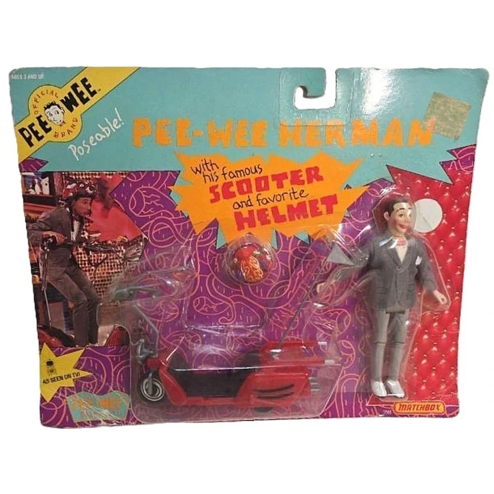 1988 Matchbox Playhouse Pee-Wee Herman, Scooter & Helmet Figure Set Sealed READ - Picture 2 of 16